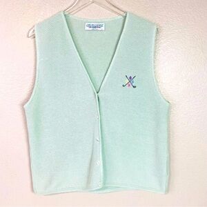 Vtg Chelsea Gardens Mint Green Golf Sweater Vest Size L